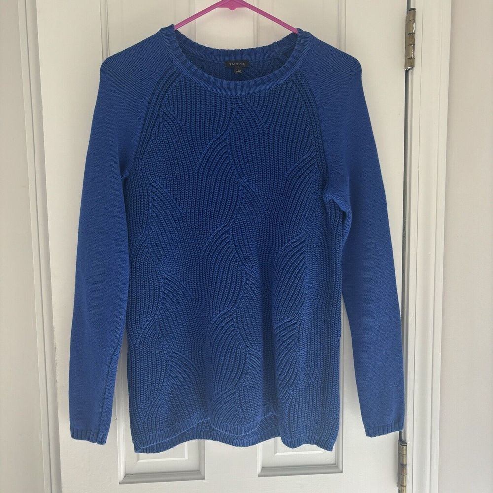 Talbots Royal Blue Sweater Top Size XS Cable Knit Women's
